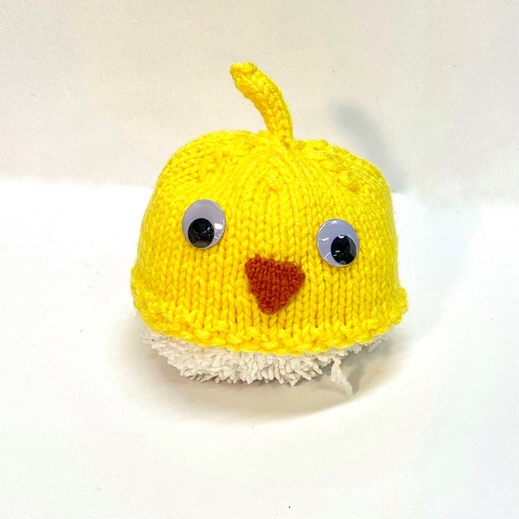 NWT Hand Knit Infant baby Chick Beanie Hat with Googly Eyes Size 0-6 Mos. - Picture 9 of 10